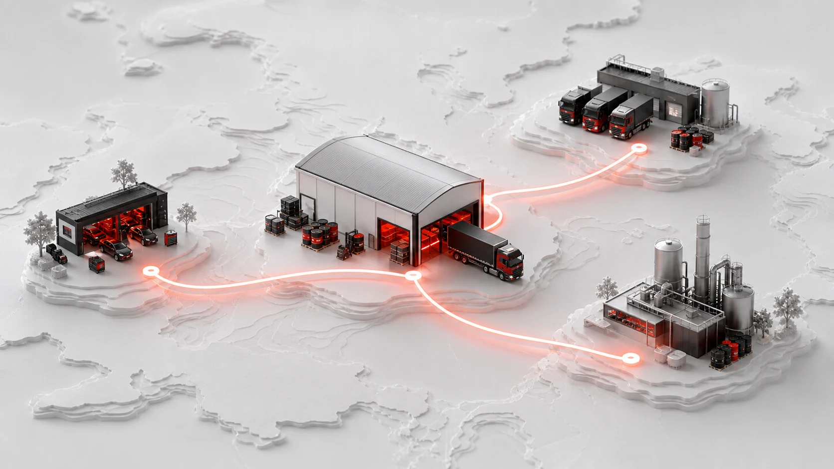 A central lubricant warehouse connected with a workshop, fleet depot and industrial plant